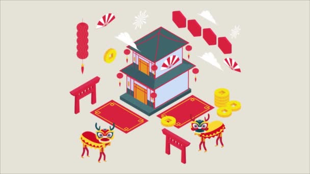 Chinese New Year animated isometric concept. Great for business, technology, education, communication, startup and company around the World. Chinese New Year illustration animation footage motion graphic. - Záběry, video