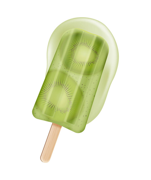 Melted fruit popsicles ice cream realistic composition with isolated image of icecream on stick vector illustration - Vektor, Bild