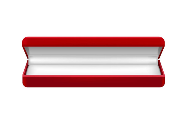 Punainen korut laatikot realistinen koostumus eristetty kuva tyhjä avoin laatikko valmistettu punainen ja valkoinen sametti vektori kuva - Vektori, kuva