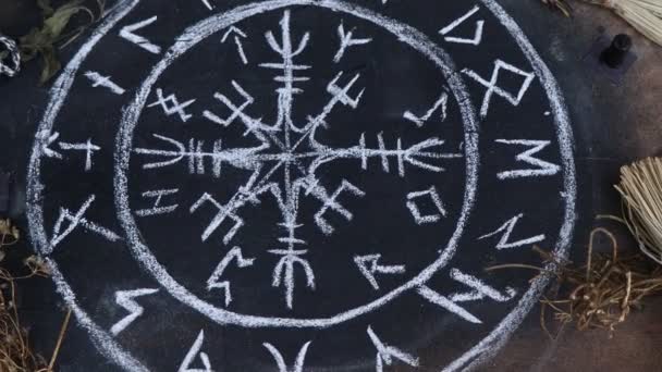 White occult symbol on the witchcraft blackboard photo, religion and belief - Materiał filmowy, wideo