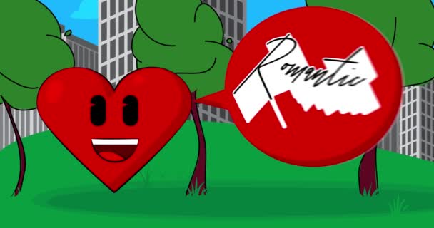 Red Heart with smiling face and Romantic text in speech bubble. Celebration of Love, Passion and Relationships. - Materiał filmowy, wideo