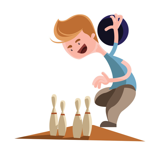 Člověk hraje bowling vektorové ilustrace kreslené postavičky - Vektor, obrázek