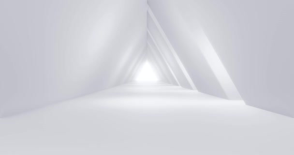 コンセプト未来。空の長い光の回廊。近代的な白の背景。未来型SF三角形トンネル。3Dレンダリング - 映像、動画