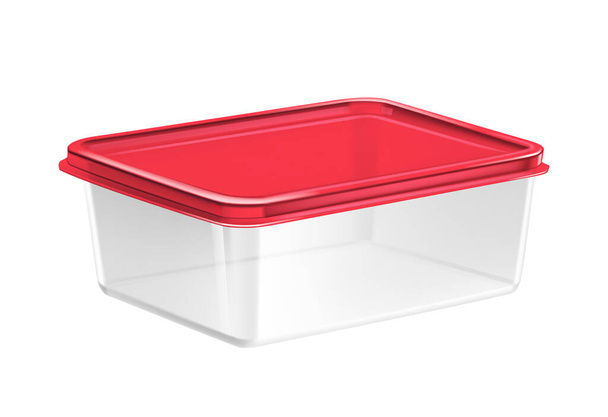 Plastic food container composition with isolated realistic image of transparent container with colored cap vector illustration - Vektör, Görsel