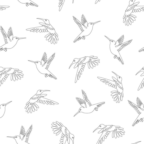 Hummingbird set. Decorative print for wrapping, wallpaper, fabric. Seamless texture. Graphic resource in trendy single line style. Suitable for children's decor, vector illustration - Vecteur, image