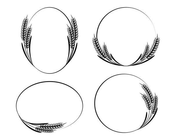 Набор круглых абстрактных икон колосьев пшеницы. Логотип, значок, шаблон, элемент декора, вектор - Вектор,изображение