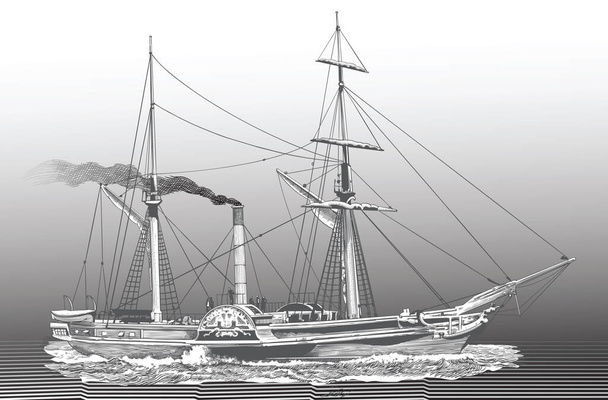 vector image of a vintage antique sea steamer - Vektör, Görsel