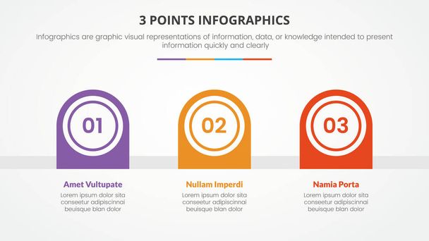 3 points or stages infographic concept with right direction half circle shape timeline for slide presentation with 3 point list vector - Vector, Image
