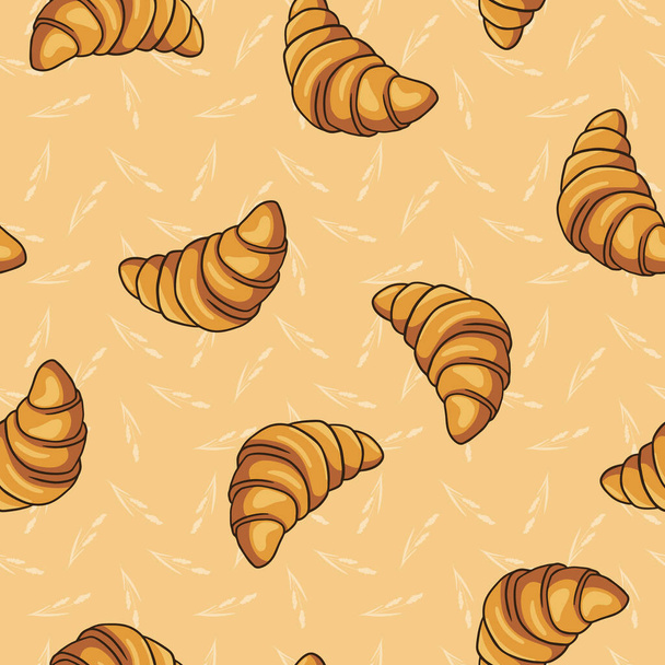 Croissants on a baking sheet, seamless vector pattern. Great for wrapping, backgrounds, scrapbook - Vector, Image
