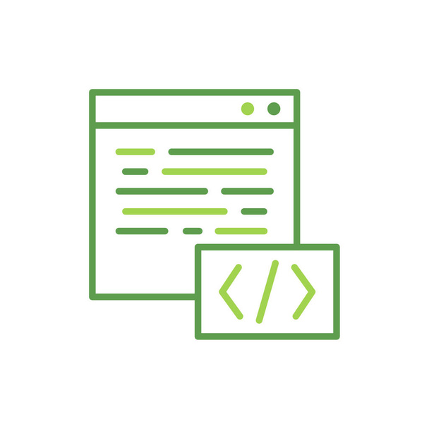 Code technology icon with green duotone style. Computing, diagram, download, file, folder, graph, laptop . Vector illustration - Vektori, kuva