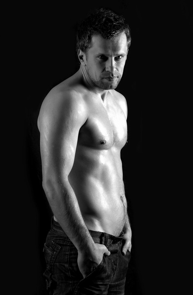 Naked muscular male model in jeans - Foto, Imagem