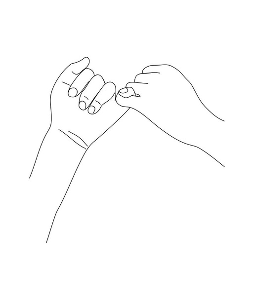 Holding Hands, Pinky swear promise line drawing. Love, relationship, Valentines day concept. Monochrome hand drawn ink style sketch. Modern minimalist line art vector illustration on white. - Vektor, Bild
