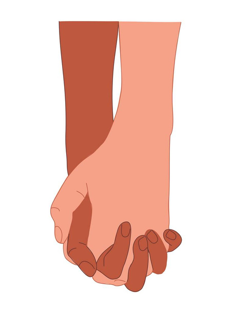 Interracial couple Holding Hands colorful illustration. Love, relationship, Valentines day concept. Modern vector art isolated on white background. - Vektor, Bild