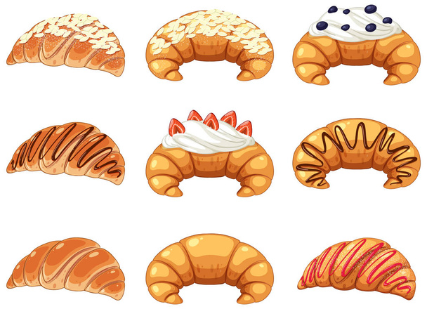 Set of different croissants illustration - Wektor, obraz