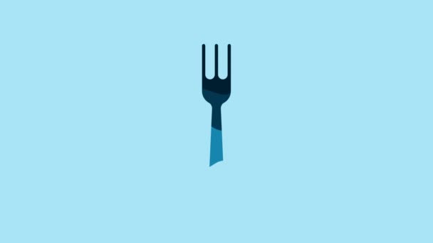 Blue Fork icon isolated on blue background. Cutlery symbol. 4K Video motion graphic animation. - Video