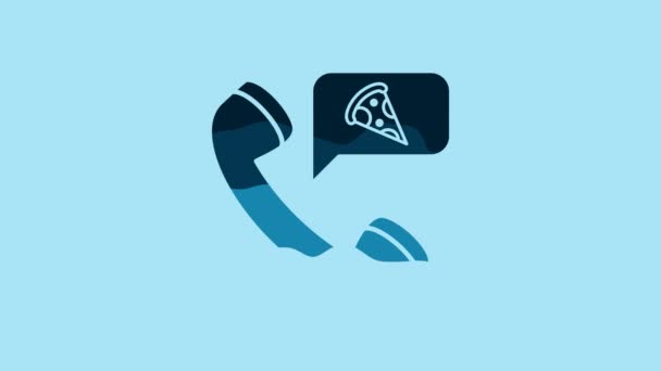 Blue Food ordering pizza icon isolated on blue background. Order by mobile phone. Restaurant food delivery concept. 4K Video motion graphic animation. - Video, Çekim