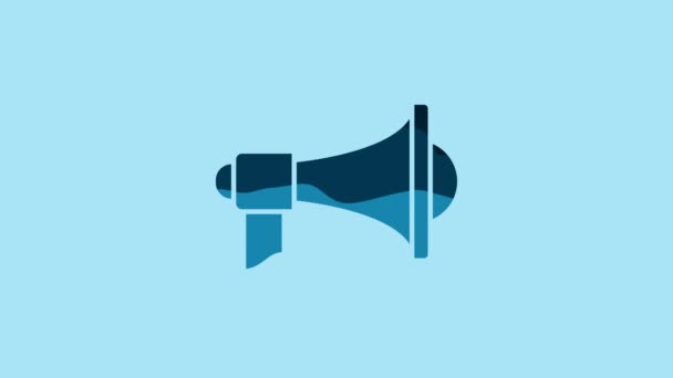Blue Megaphone icon isolated on blue background. Loud speach alert concept. Bullhorn for Mouthpiece scream promotion. 4K Video motion graphic animation. - Filmagem, Vídeo