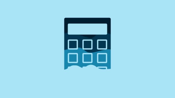 Blue Calculator icon isolated on blue background. Accounting symbol. Business calculations mathematics education and finance. 4K Video motion graphic animation. - Video
