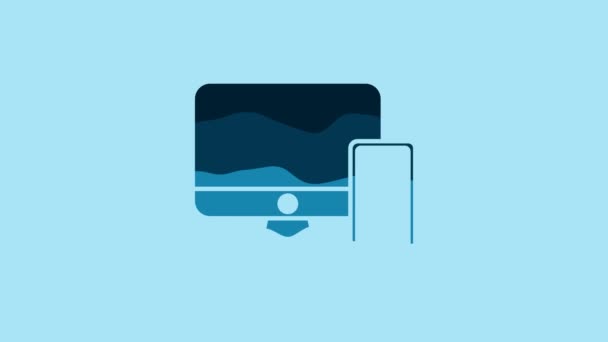 Blue Computer monitor and mobile phone icon isolated on blue background. Earnings in the Internet, marketing. 4K Video motion graphic animation. - Кадры, видео