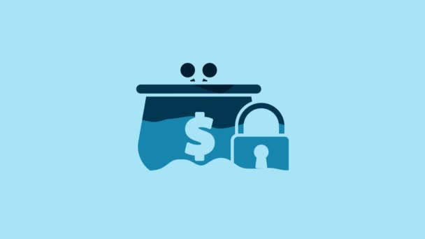 Blue Closed wallet with lock icon isolated on blue background. Locked wallet. Security, safety, protection concept. Concept of a safe payment. 4K Video motion graphic animation. - Filmagem, Vídeo
