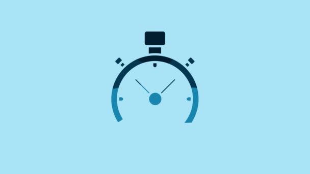 Blue Stopwatch icon isolated on blue background. Time timer sign. Chronometer sign. 4K Video motion graphic animation. - Felvétel, videó