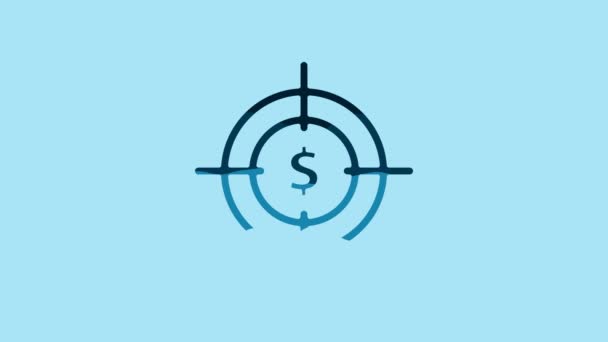 Blue Target dollarin symboli kuvaketta eristetty sinisellä pohjalla. Sijoituskohde kuvake. Menestyksekäs liikeidea. Käteisellä tai rahalla. 4K Video motion graafinen animaatio. - Materiaali, video