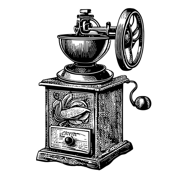 Retro coffee grinder hand drawn sketch in doodle style Vector illustration. - Vetor, Imagem