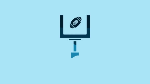 Blue American football goal post and football ball icon isolated on blue background. 4K Video motion graphic animation. - Séquence, vidéo