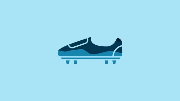 Blue Soccer or football shoes with spikes icon isolated on blue background. American football boot. 4K Video motion graphic animation. - Кадры, видео