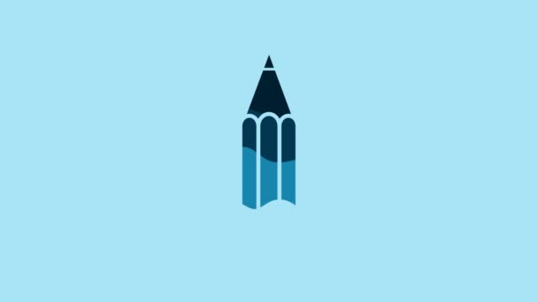 Blue Pencil icon isolated on blue background. Education sign. Drawing and educational tools. School office symbol. 4K Video motion graphic animation. - Video, Çekim