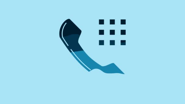 Blue Telephone handset icon isolated on blue background. Phone sign. 4K Video motion graphic animation. - Felvétel, videó