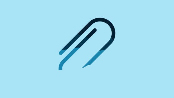 Blue Paper clip icon isolated on blue background. 4K Video motion graphic animation. - Video