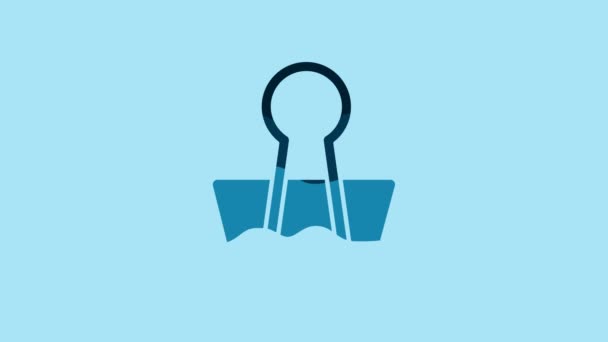 Blue Binder clip icon isolated on blue background. Paper clip. 4K Video motion graphic animation. - Кадры, видео