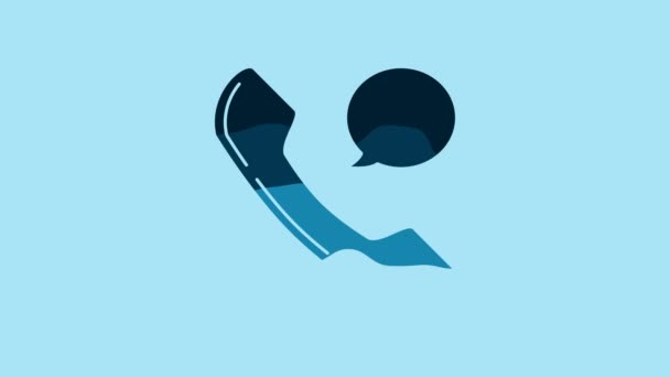 Blue Telephone handset and speech bubble chat icon isolated on blue background. Phone sign. 4K Video motion graphic animation. - Filmagem, Vídeo
