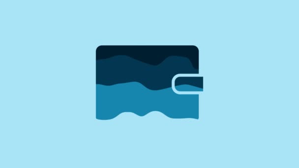 Blue Wallet icon isolated on blue background. Purse icon. Cash savings symbol. 4K Video motion graphic animation. - Filmati, video