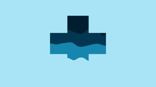 Blue Cross hospital medical icon isolated on blue background. First aid. Diagnostics symbol. Medicine and pharmacy sign. 4K Video motion graphic animation. - Video, Çekim