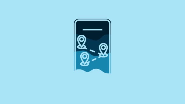 Blue Infographic of city map navigation icon isolated on blue background. Mobile App Interface concept design. Geolacation concept. 4K Video motion graphic animation. - Felvétel, videó