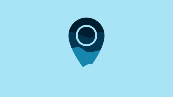 Blue Map pin icon isolated on blue background. Navigation, pointer, location, map, gps, direction, place concept. 4K Video motion graphic animation. - Imágenes, Vídeo