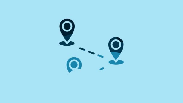 Blue Route location icon isolated on blue background. Map pointer sign. Concept of path or road. GPS navigator. 4K Video motion graphic animation. - Felvétel, videó