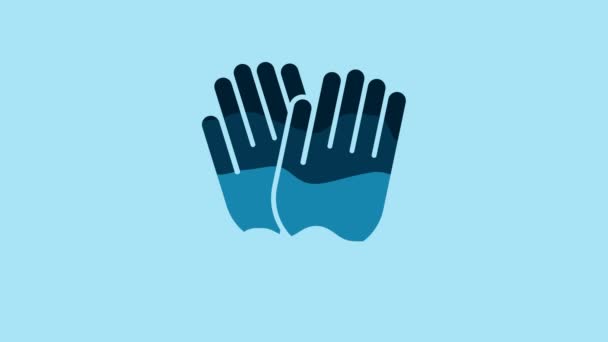 Blue Garden gloves icon isolated on blue background. Rubber gauntlets sign. Farming hand protection, gloves safety. 4K Video motion graphic animation. - Video