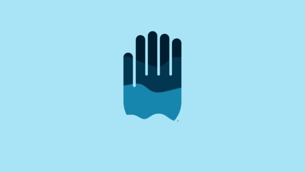 Blue Garden gloves icon isolated on blue background. Rubber gauntlets sign. Farming hand protection, gloves safety. 4K Video motion graphic animation. - Video