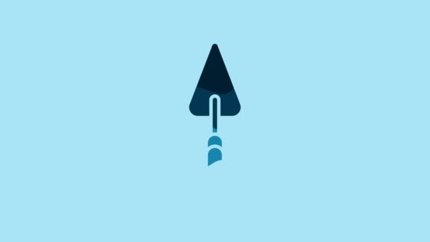 Blue Garden trowel spade or shovel icon isolated on blue background. Gardening tool. Tool for horticulture, agriculture, farming. 4K Video motion graphic animation. - Кадры, видео
