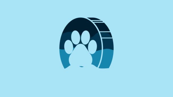 Blue Paw print icon isolated on blue background. Dog or cat paw print. Animal track. 4K Video motion graphic animation. - Felvétel, videó