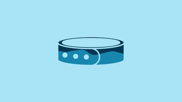 Blue Collar with name tag icon isolated on blue background. Simple supplies for domestic animal. Cat and dog care. Pet chains. 4K Video motion graphic animation. - Felvétel, videó