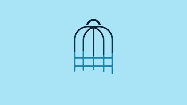 Blue Cage for birds icon isolated on blue background. 4K Video motion graphic animation. - Video, Çekim