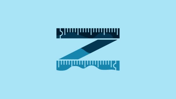 Blue Tape measure icon isolated on blue background. Measuring tape. 4K Video motion graphic animation. - Felvétel, videó