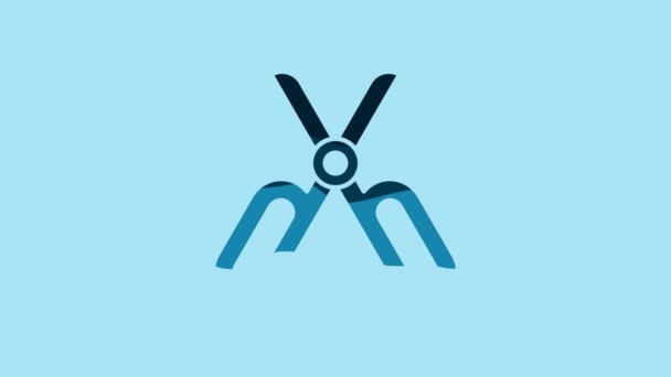 Blue Scissors icon isolated on blue background. Tailor symbol. Cutting tool sign. 4K Video motion graphic animation. - Video