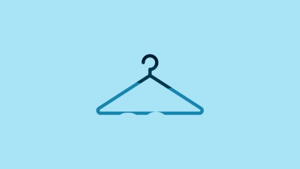 Blue Hanger wardrobe icon isolated on blue background. Cloakroom icon. Clothes service symbol. Laundry hanger sign. 4K Video motion graphic animation. - Video