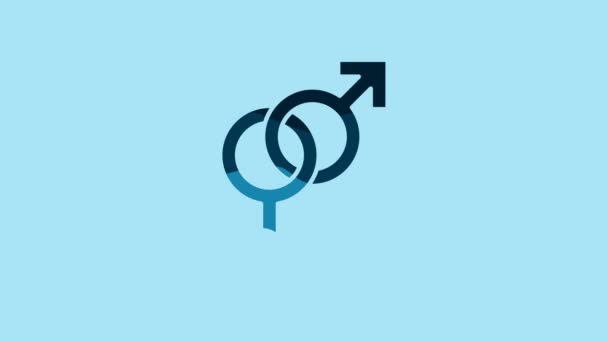 青色の背景に隔離された青色の性別アイコン。男性と女性のシンボル。セックスシンボル。4Kビデオモーショングラフィックアニメーション. - 映像、動画