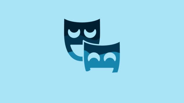 Blue Comedy theatrical masks icon isolated on blue background. 4K Video motion graphic animation. - Filmati, video